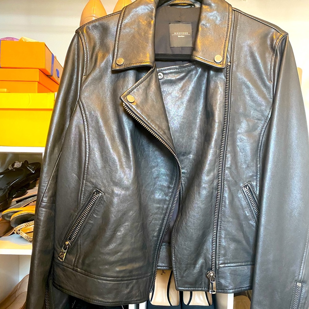 NWOT Max Mara Black Lamb Leather Jacket Size 12